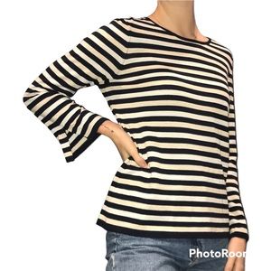 J. McLaughlin navy, white, and tan striped top size large cotton and modal